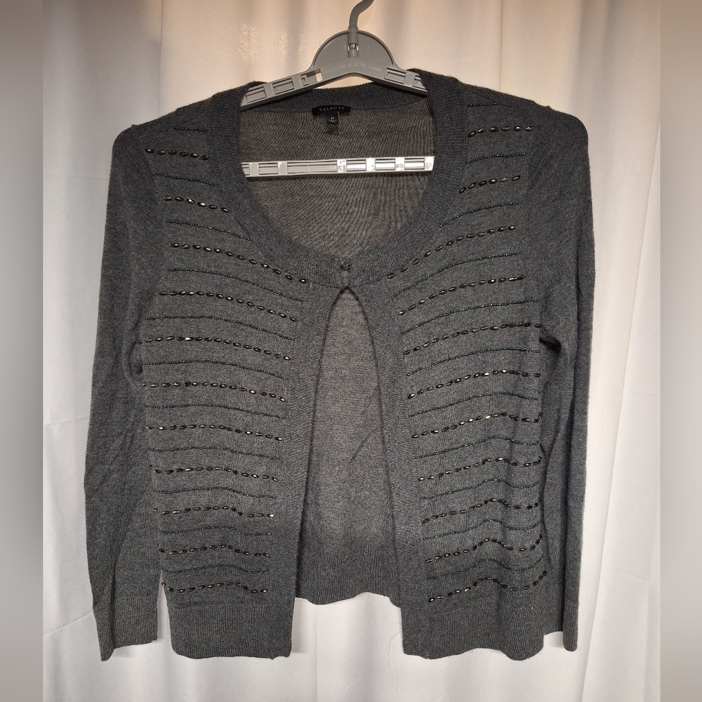 Gray Sweater with Embellishments Talbots Lambswool Blend.